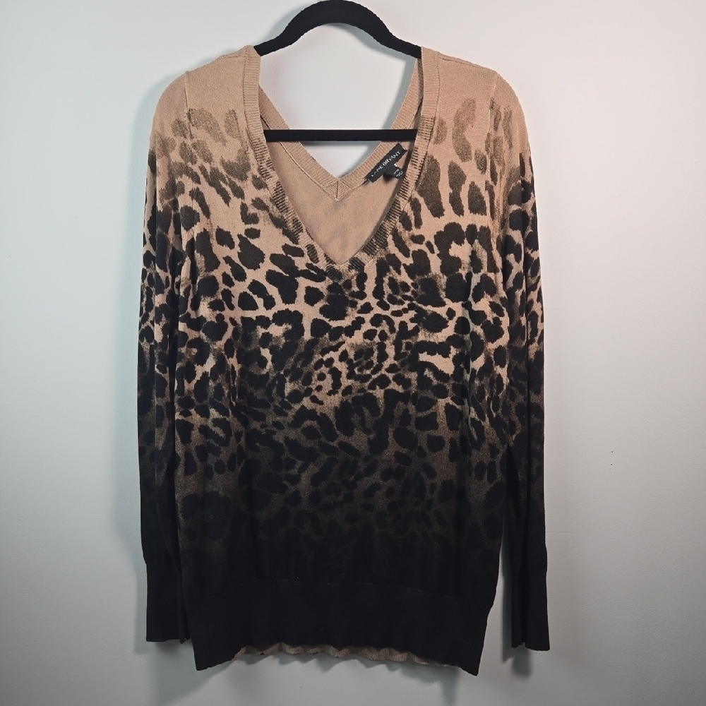 Lane Bryant V-Neck Sweater in Tan and Black